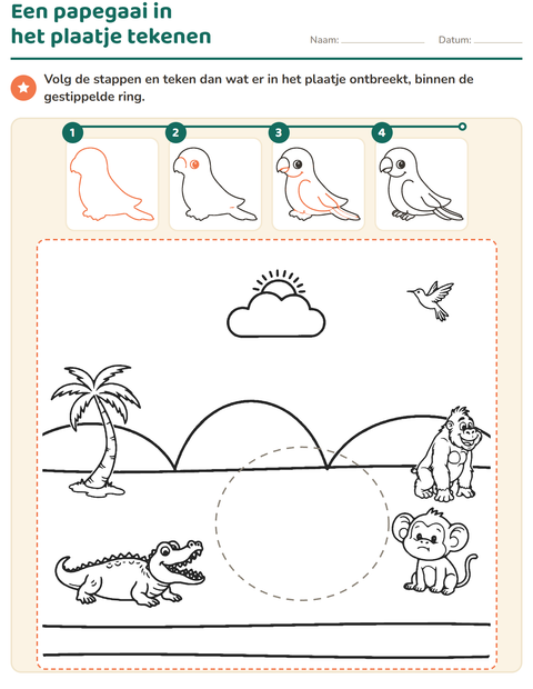 Voorbeeld van het Leren tekenen-werkblad voor groep 3