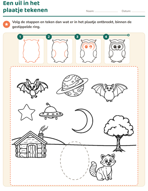 Voorbeeld van het Leren tekenen-werkblad voor groep 3