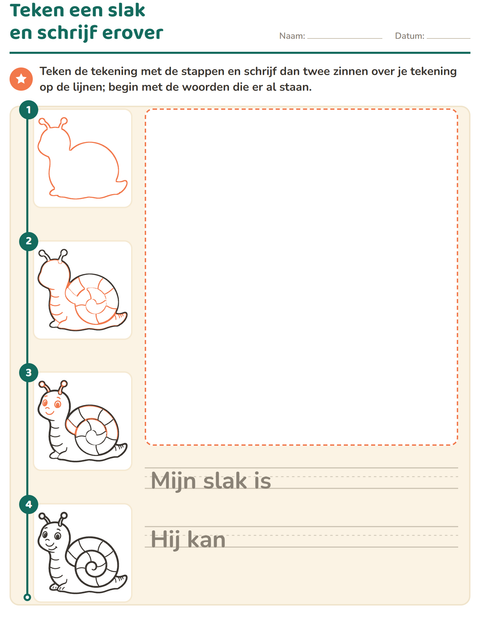Voorbeeld van het Leren tekenen-werkblad voor groep 4