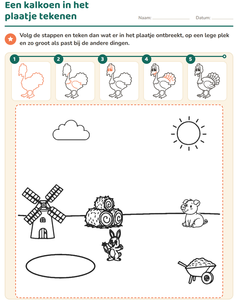 Voorbeeld van het Leren tekenen-werkblad voor groep 3