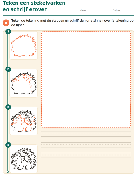 Voorbeeld van het Leren tekenen-werkblad voor groep 4