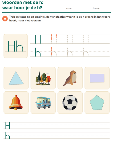 Voorbeeld van het Letter van de week-werkblad voor kleuterklas