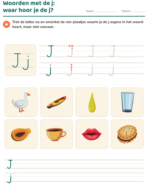 Voorbeeld van het Letter van de week-werkblad voor kleuterklas