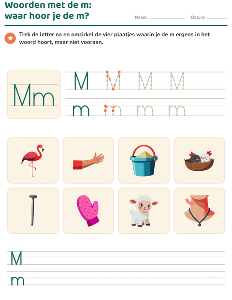 Voorbeeld van het Letter van de week-werkblad voor kleuterklas