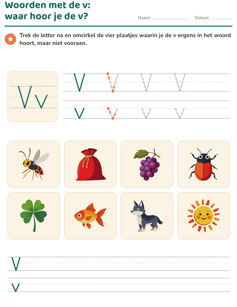 Voorbeeld van het Letter van de week-werkblad voor kleuterklas