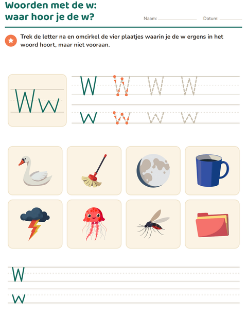 Voorbeeld van het Letter van de week-werkblad voor kleuterklas