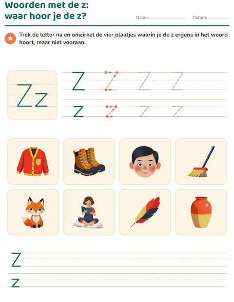 Voorbeeld van het Letter van de week-werkblad voor kleuterklas