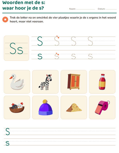 Voorbeeld van het Letter van de week-werkblad voor kleuterklas
