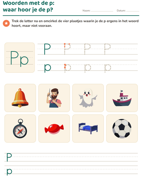 Voorbeeld van het Letter van de week-werkblad voor kleuterklas
