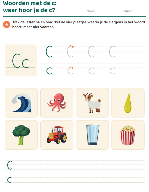 Voorbeeld van het Letter van de week-werkblad voor kleuterklas