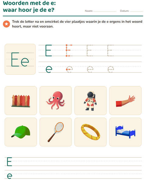 Voorbeeld van het Letter van de week-werkblad voor kleuterklas
