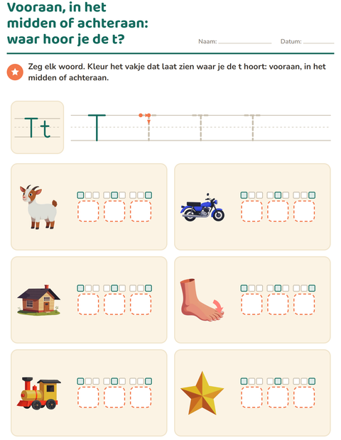 Voorbeeld van het Letter van de week-werkblad voor kleuterklas