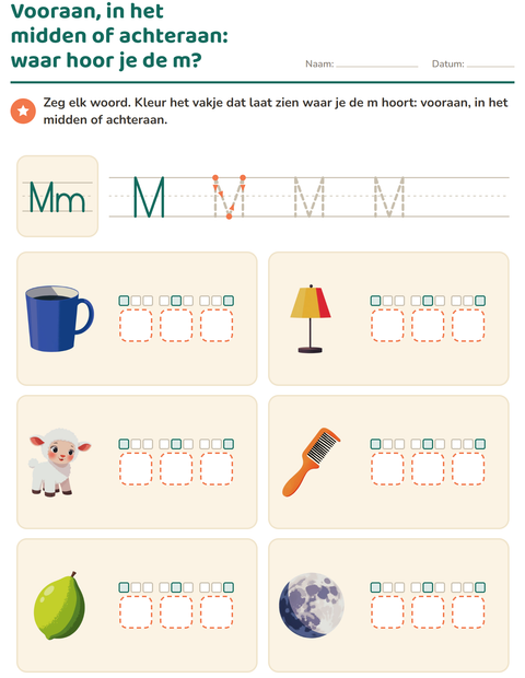 Voorbeeld van het Letter van de week-werkblad voor kleuterklas
