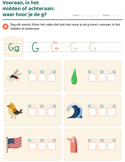 Voorbeeld van het Letter van de week-werkblad voor kleuterklas