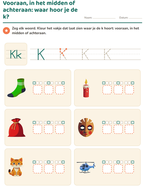 Vooraan, in het midden of achteraan: waar hoor je de letter?
