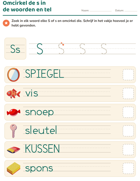 Voorbeeld van het Letter van de week-werkblad voor kleuterklas