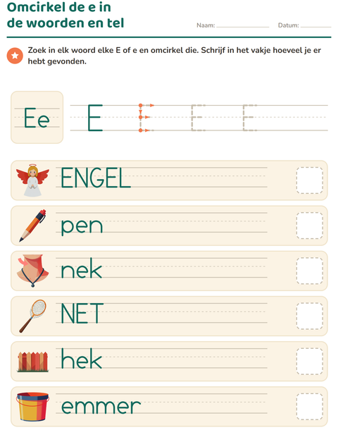 Voorbeeld van het Letter van de week-werkblad voor kleuterklas