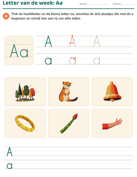 Voorbeeld van het Letter van de week-werkblad voor kleuterklas