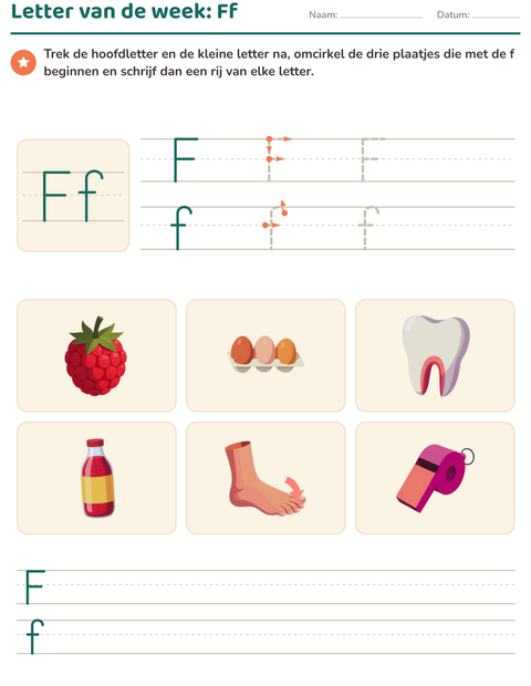 Voorbeeld van het Letter van de week-werkblad voor kleuterklas