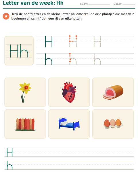 Voorbeeld van het Letter van de week-werkblad voor kleuterklas
