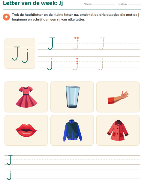 Voorbeeld van het Letter van de week-werkblad voor kleuterklas