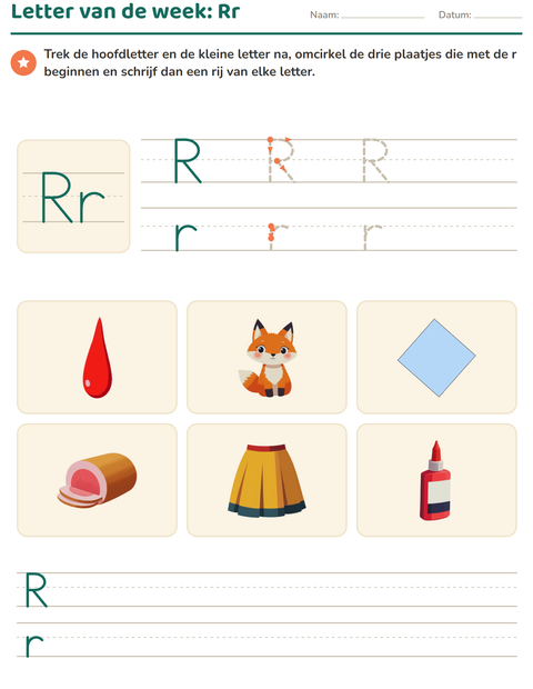 Voorbeeld van het Letter van de week-werkblad voor kleuterklas