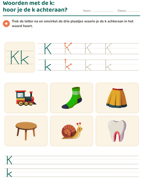 Voorbeeld van het Letter van de week-werkblad voor kleuterklas