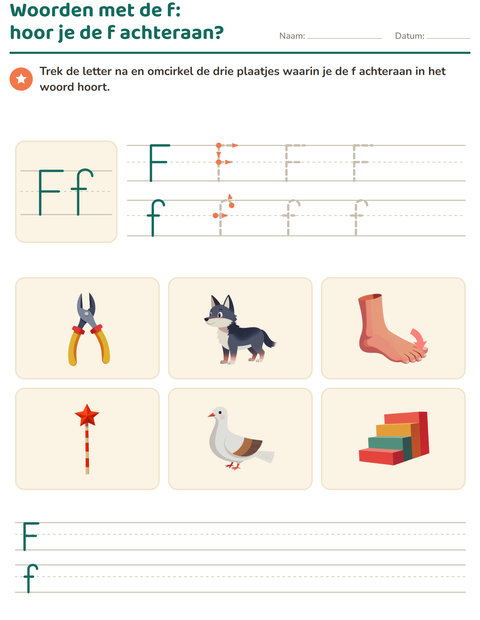 Voorbeeld van het Letter van de week-werkblad voor kleuterklas