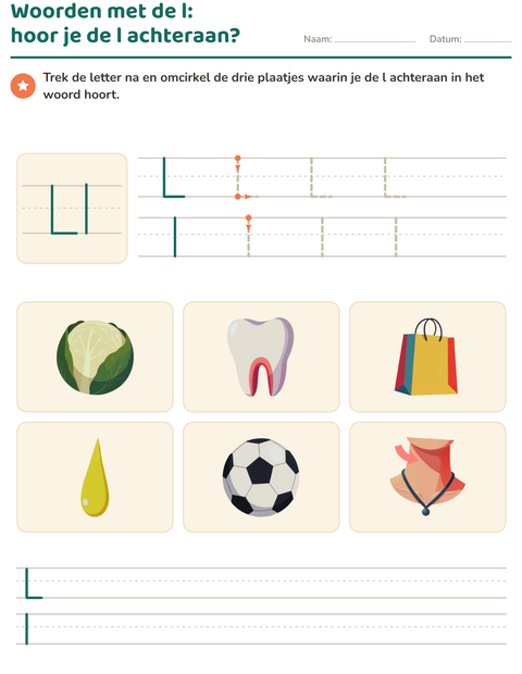 Voorbeeld van het Letter van de week-werkblad voor kleuterklas