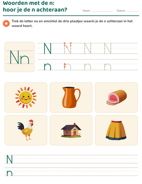Voorbeeld van het Letter van de week-werkblad voor kleuterklas