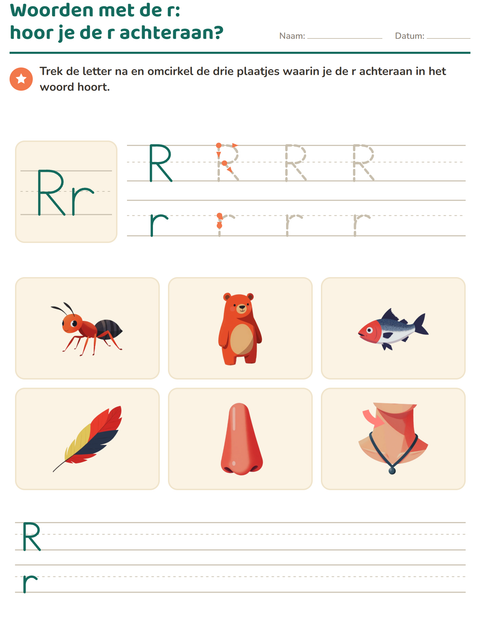 Voorbeeld van het Letter van de week-werkblad voor kleuterklas