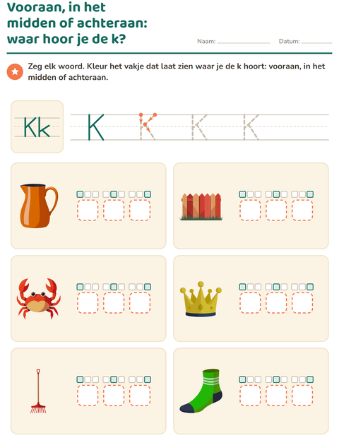 Voorbeeld van het Letter van de week-werkblad voor kleuterklas
