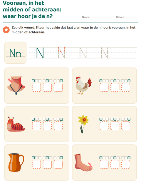 Voorbeeld van het Letter van de week-werkblad voor kleuterklas