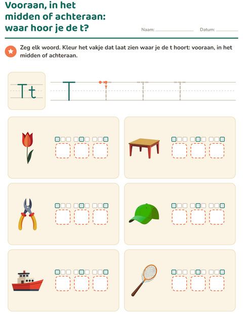 Voorbeeld van het Letter van de week-werkblad voor kleuterklas