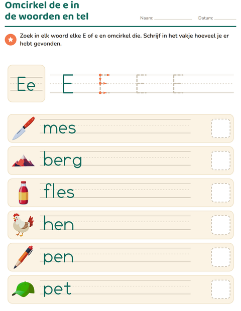 Voorbeeld van het Letter van de week-werkblad voor kleuterklas