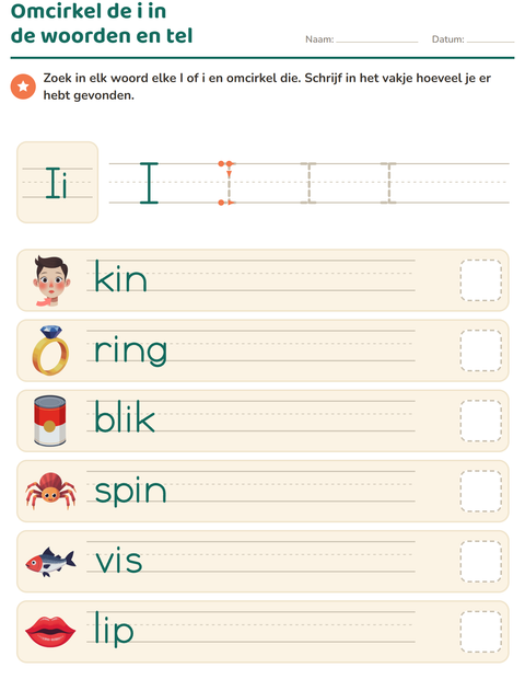 Voorbeeld van het Letter van de week-werkblad voor kleuterklas