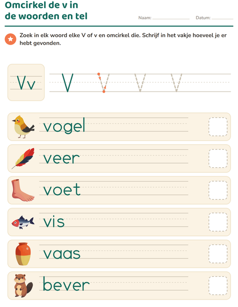 Voorbeeld van het Letter van de week-werkblad voor kleuterklas