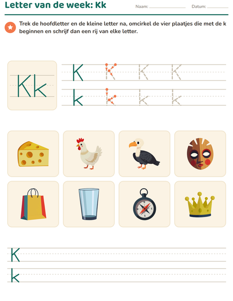 Voorbeeld van het Letter van de week-werkblad voor kleuterklas