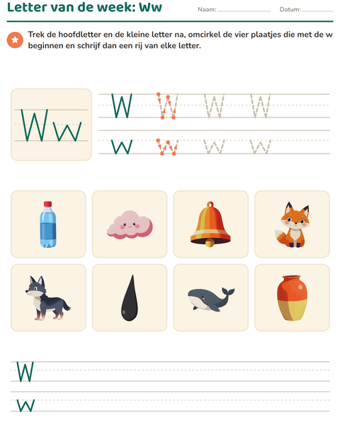 Voorbeeld van het Letter van de week-werkblad voor kleuterklas