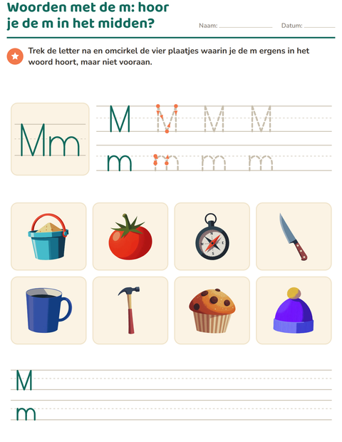 Voorbeeld van het Letter van de week-werkblad voor kleuterklas