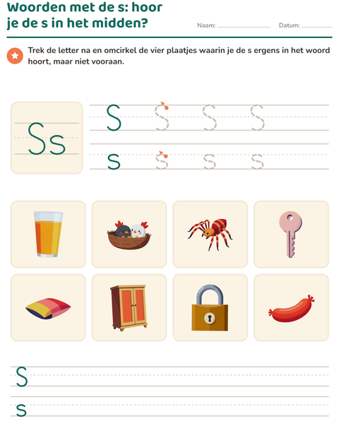 Voorbeeld van het Letter van de week-werkblad voor kleuterklas