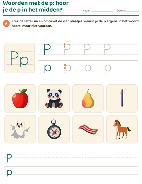 Voorbeeld van het Letter van de week-werkblad voor kleuterklas