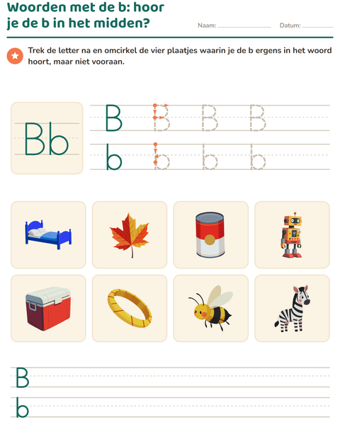 Voorbeeld van het Letter van de week-werkblad voor kleuterklas