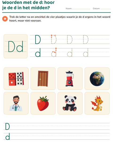 Voorbeeld van het Letter van de week-werkblad voor kleuterklas