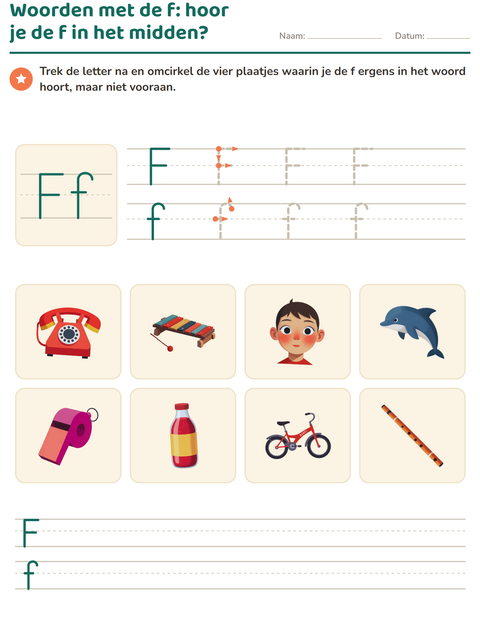 Voorbeeld van het Letter van de week-werkblad voor kleuterklas