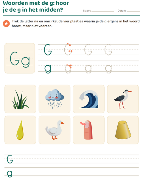 Voorbeeld van het Letter van de week-werkblad voor kleuterklas