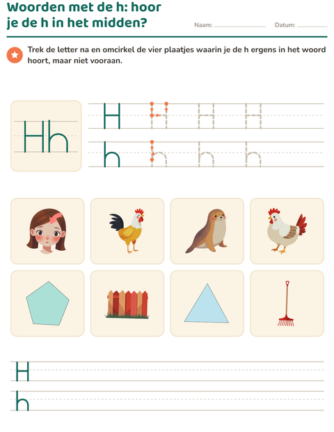 Voorbeeld van het Letter van de week-werkblad voor kleuterklas