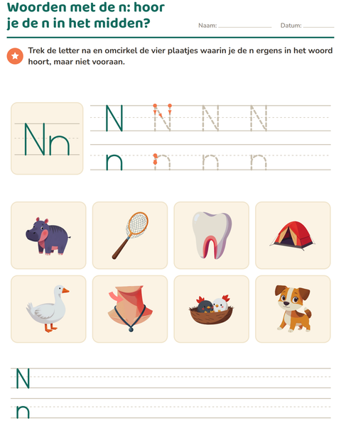 Voorbeeld van het Letter van de week-werkblad voor kleuterklas