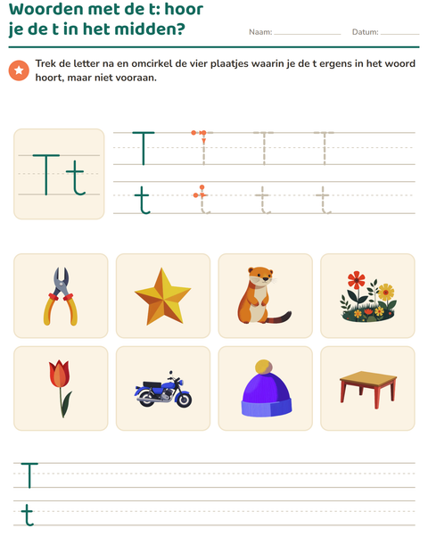 Voorbeeld van het Letter van de week-werkblad voor kleuterklas