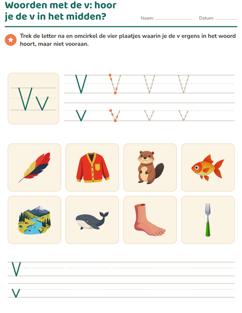 Voorbeeld van het Letter van de week-werkblad voor kleuterklas